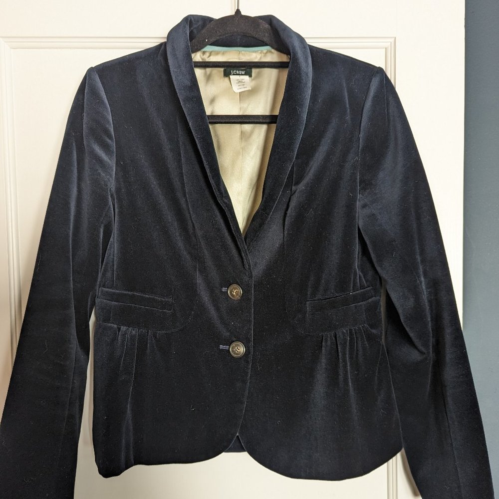 Jcrew Navy Eden Velvet Blazer with Back Ruffle, size 6